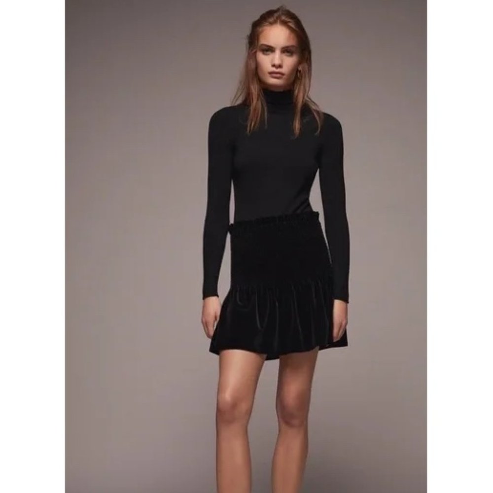 Zara Smocked Velvet Mini Skirt